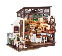 Rolife Dollhouses Age 14+ Café Miniature Wooden Doll House Kit with Furniture Wooden Building Kits with LED Lights for Girls and Women