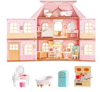Rolife Haley Island Fairy Rose Cottage Dollhouse Kit, Victorian Pink Miniature Villa with LED Lights, 178pcs DIY Building Set, Toy & Gift for Kids Girls Teens Family