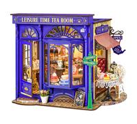 Robotime Rolife Leisure Time Tea DIY Dollhouse Kit 24.9x15.5x17.8cm 1PC,Home decoration, bookshelf decoration,Craft Gifts for Adults and Teens,Educational toys