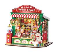 Rolife Miniature Model Kit Christmas Candy Stand Wooden Dollhouse Christmas Dolls House with Furniture Birthday Gift for Children and Adults Christmas Home Decoration