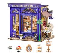 Rolife Model Kits Dollhouse Tea Time DIY Miniature House Kit with Lights Dolls House Kits Leisure Time Tea Room Openable Structure Christmas Birthday Gift