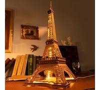 Rolife Model Kits Eiffel Tower - 3D Puzzle Paris Night Light Show Wooden Puzzles Age 14+ for Adults and Teens, Construction Kits Toy Building Sets Home Desk Decoration Gifts