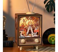 Rolife Model Kits for Adults, 3D Puzzle Music Box Sunset Carnival With LED | Retro TV Scene Model Kit, DIY Miniature House Featuring a Rotating Ferris Wheel, Great Birthday Gift for DIY Enthusiasts