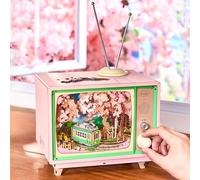 Rolife Model Kits Music Box Sakura Dreamy Tour DIY Miniature House Kit Sakura Animation Scene Wooden Dollhouse Home and Bookshelf Decoration Birthday Gift for Her