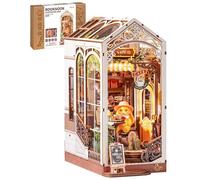 Rolife Rabbit’s Coffee Holiday Book Nook Kit for Adults, 5-Hour DIY 3D Wooden Puzzle Miniature Café with Warm LED, Glue-Free Bookshelf Insert, Creative Mindfulness Gift for Coffee & Book Lovers