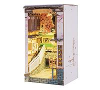 Rolife Sakura Densya DIY Book Nook Kits Age 14+ for Adults Bookshelf Decor - 3D Wooden Puzzle Dollhouse - with Furniture and Accessories - Ideal Bookends Kit - Craft Kits for Adults