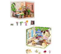 Rolife Super Creator DIY Miniature Kit - Fresh Flower Shop&Midsummer Dream Yard, Mini DIY House Kit with Light, Dollhouse Building for Collectibles