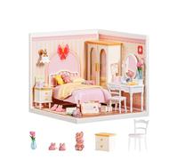 Rolife Super Creator Lovely Pink Bedroom, DIY Miniature House Kit with Light, Snap Together Model Without Glue, Cozy Desk Decor for Adults, Creative Birthday Gift for Women and Girls