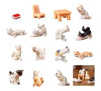 Rolin Roly 15 Pcs Miniature Cat Figurines Micro Landscape Decoration Animals Miniature Figurines Mini Resin Garden Ornaments for Home Garden Office Cake Decorations