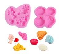 Rolin Roly 2 Pcs Seashell Fondant Mould Coral Cake Mould Silicone Baking Molds Chocolate Candy Molds Marine Themed Moulds for DIY Cake Decorations Clay Pudding Jelly Soap Making