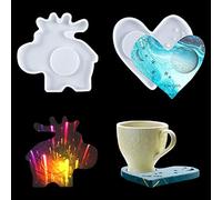 Rolin Roly 2Pcs Coaster Resin Moulds Dish Silicone Mould Heart Shape Mold Hippo Cup Mat Epoxy Molds for Casting Candle Holder DIY Table Home Decoration
