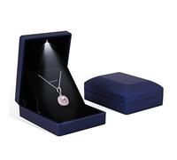 Rolin Roly 2PCS Pendant Box with LED Light Navy Blue Square Shape Velvet Box Storage Jewelry Boxes Display Necklace Gift Case for Organizer Engagement Anniversaries Weddings