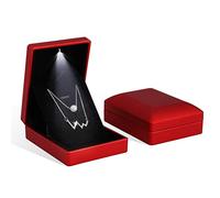 Rolin Roly 2PCS Pendant Box with LED Light Red Square Shape Velvet Box Storage Jewelry Boxes Display Necklace Gift Case for Organizer Engagement Anniversaries Weddings