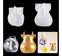 Rolin Roly 2Pcs Resin Cattle Moulds Animal Epoxy Mould 3D Calf Jewelry Silicone Mold Keychain Pendant Casting Molds DIY for Handmade Craft Making Home Decoration