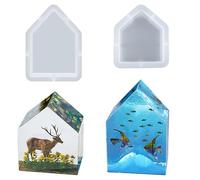 Rolin Roly 2PCS Resin House Mould Fairy Houses Silicone Moulds Geometry Crystal Epoxy Mold Jewelry Ornament Molds Dried Flower Filling DIY Craft for Home Decoration