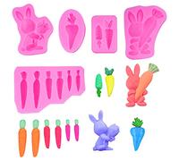 Rolin Roly 5 Pcs Rabbit Silicone Mould Carrot Cake Molds Pink Fondant Mould Mini Chocolate Candy Mold Non-Stick Candy Baking Mold for Kitchen Bread Jelly Pudding Soap Making