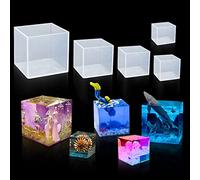 Rolin Roly 5PCS Cube Resin Moulds Square Silicone Mould Geometry Crystal Epoxy Mold Gem Stone Jewelry Molds Dried Flower Filling DIY Craft for Home Decoration (5-6CM)