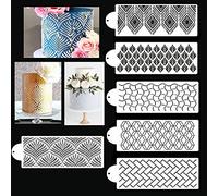 Rolin Roly 6PCS Cake Stencils Decorating, Floral Cake Templates, Cake Printing Hollow, Embossed Fondant Impression Mat for DIY Wedding Birthday Fondant Chocolate Sugar Sieve Decor Tool