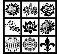 Rolin Roly 9PCS Painting Stencils Flower Corner Stencils Template Painting Mandala templates with Flower Patterns Reusable Stencils for Painting DIY Art Project Rock (Flowers)