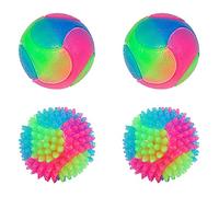 Rolin Roly Flashing Light Up Dog Ball - Interactive Toys for Puppy & Cats (2PK Smooth + 2PK Spiky)
