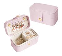 Rolin Roly Jewellery Box Organizer Mini Travel Jewelry Storage Case Portable Premium Faux PU Leather Jewellery Gift Box for Necklace,Rings,Bracelets, Earrings (Pink)