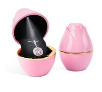 Rolin Roly Pendant Box with LED Light Pink Rose Shape Velvet Box Storage Jewelry Boxes Display Necklace Gift Case for Organizer Engagement Anniversaries Weddings