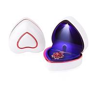 Rolin Roly Pendant Box with LED Light White Heart Shape Velvet Box Storage Jewelry Boxes Display Necklace Gift Case for Organizer Engagement Anniversaries Weddings