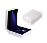 Rolin Roly Pendant Storage Box LED Lighted Necklace Box Square Jewelry Gift Box with LED Light Slim Jewelry Packaging Box Organizer Necklace Pendant (White)