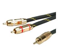 ROLINE GOLD AUX cable | 3.5 mm stereo 2 x RCA connectors | Audio cable | Nylon sheath black 2.5 m