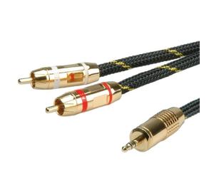 ROLINE GOLD AUX cable | 3.5 mm stereo 2 x RCA connectors | Audio cable | Nylon sheath black 5 m