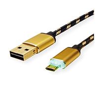 ROLINE Gold LED USB 2.0 Cable, USB A Male - USB Micro B ST, Reversible, QC2.0, 1.0 m