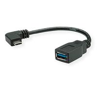 ROLINE USB 3.2 Gen 1 Cable Type C (Angled) - Type A, ST/BU, Black, 0.15 m, OTG