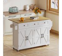 Rolipo 140cm White Drop Leaf Farmhouse Rolling Kitchen Island Rolipo White