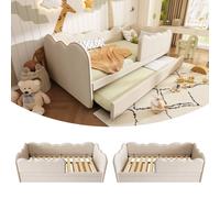 Rolipo 3FT Single Beige Linen Upholstered Daybed with Pull Out Trundle Rolipo Beige