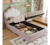 Rolipo 3ft Single Pink Velvet Kids Ottoman Bed with Crown Headboard | Size: Double Rolipo Pink Double