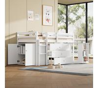 Rolipo 3ft Single Wood Mid Sleeper Bed with Pull-Out Desk & Storage White | Size: Double Rolipo White Double