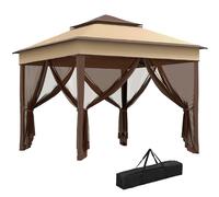 Rolipo 3x3m Pop Up Gazebo with Netting & Carry Bag, Beige in Brown Rolipo Brown