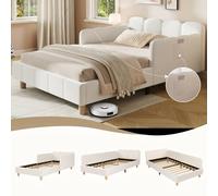 Rolipo Beige Bouclé Upholstered Single Bed Frame 90x190cm with Safety Rail | Size: Double Rolipo Beige Double