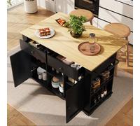 Rolipo Black Kitchen Island Trolley with Power Strip & Wood Grain Top Rolipo Black