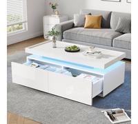Rolipo Modern White High Gloss LED Coffee Table with 2 Drawers | Size: 1 Pack Rolipo White 1 Pack