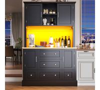 Rolipo Tall Black Kitchen Cabinet Sideboard with LED Lights & 5 Drawers Rolipo Black