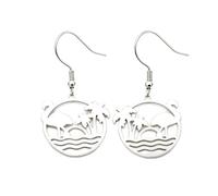ROLIZHN Bohemian Flamingo Palm Tree Sun and Waves Dangle Earring Stainless Steel Vacation-style Drop Earrings Summer Beach Jewelry for Women (Silver)