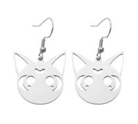 ROLIZHN Cat Face Dangle Earrings, Stainless Steel Cute Kitten Drop Earrings, Cat Lover Animal Jewelry for Women Girls