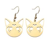 ROLIZHN Cat Face Dangle Earrings, Stainless Steel Cute Kitten Drop Earrings, Cat Lover Animal Jewelry for Women Girls
