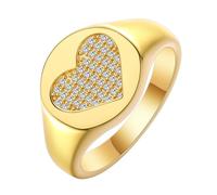 ROLIZHN Gold Plated Signet Ring for Women Inlaid Zircon Heart Star Leaf Lightning Spade Pattern 18K Gold Plated Stackable Rings for Everyday Wear (Style 3)