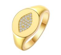 ROLIZHN Gold Plated Signet Ring for Women Inlaid Zircon Heart Star Leaf Lightning Spade Pattern 18K Gold Plated Stackable Rings for Everyday Wear (Style 2)