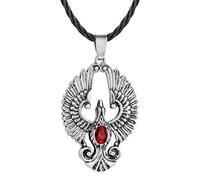 ROLIZHN Gothic Red Crystal Phoenix Bird Necklace Protection Pendant Men Retro Punk Black Rope Slavic Crow Amulet Jewelry Friends Gifts (Antique Silver)