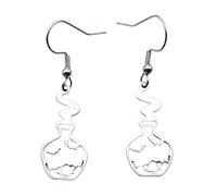 ROLIZHN Magic Potion Bottle Dangle Earrings for Women, Stainless Steel Hollow Heart Vase & Bat Potion Drop Hook Earrings, Gothic Halloween Witch Jewelry Gifts