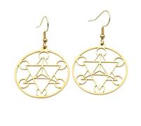 ROLIZHN Merkaba Star Hexagram Hollow Dangle Earrings, Sacred Geometry Spiritual Drop Earrings, Metatron Cube Symbol Hypoallergenic Hook Earrings for Meditation Lovers