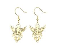 ROLIZHN Pagan Goddess Fertility Drop Earrings for Women Beautiful Guardian Angel Wing Dangle Earrings Stainless Steel Fashion Jewelry Gift (Gold)
